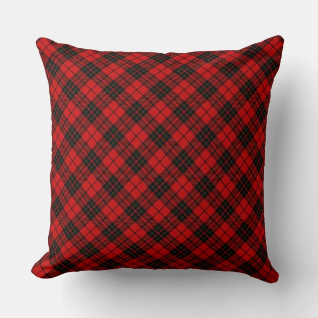 Brodie tartan red black plaid cushion (Front)