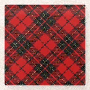 Brodie tartan red black plaid glass coaster