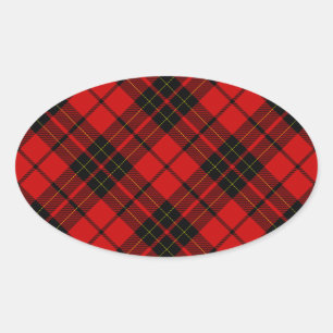 Brodie tartan red black plaid oval sticker