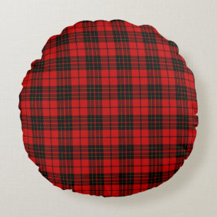Brodie tartan red black plaid round cushion
