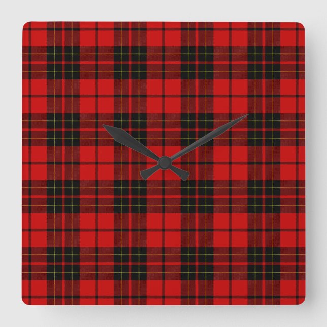 Brodie tartan red black plaid square wall clock (Front)