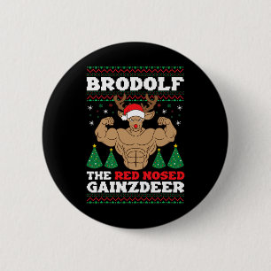 Brodolf Funny Christmas Buff Reindeer Gym Bodybuil 6 Cm Round Badge