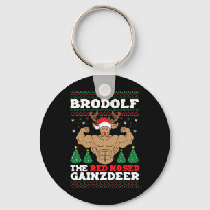 Brodolf Funny Christmas Buff Reindeer Gym Bodybuil Key Ring