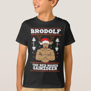 Brodolf Funny Christmas Buff Reindeer Gym Bodybuil T-Shirt