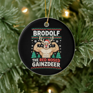 Brodolf Red Nosed Gainzdeer Reindeer Christmas Gym Ceramic Ornament