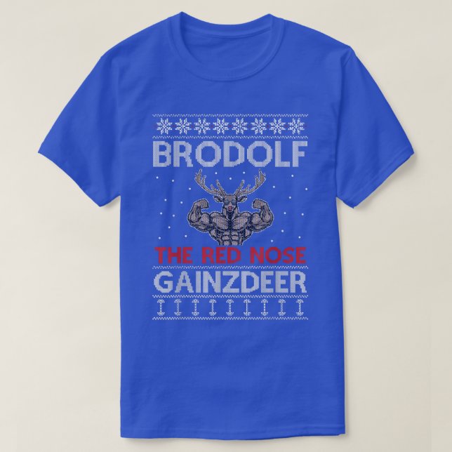 Brodolf Reindeer Funny Christmas Gym Body Builder  T-Shirt (Design Front)