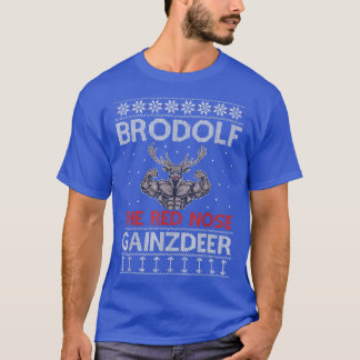 Brodolf Reindeer Funny Christmas Gym Body Builder  T-Shirt