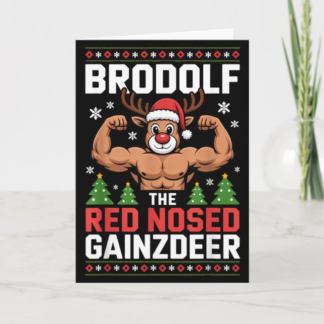 Brodolf The Red Nosed Gainzdeer Funny Christmas Gy Card (Front)