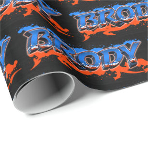 Brody Vorname Name Graffiti blue orange Wrapping Paper