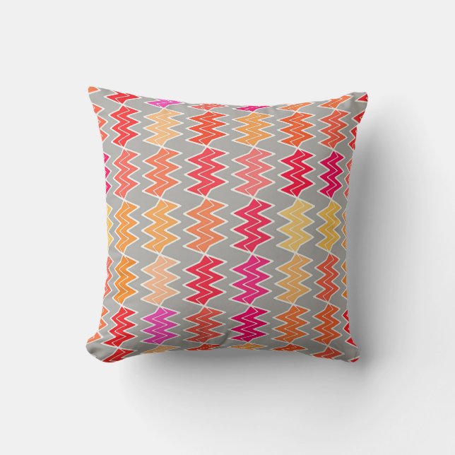Broken Chevron - red, gold, orange and grey Cushion (Front)