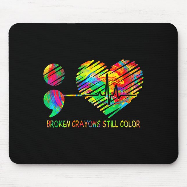 Broken Crayons Colour Semicolon Suicide Prevention Mouse Pad (Front)