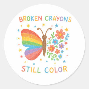 Broken Crayons Still Colour Inspirational Butterfl Classic Round Sticker