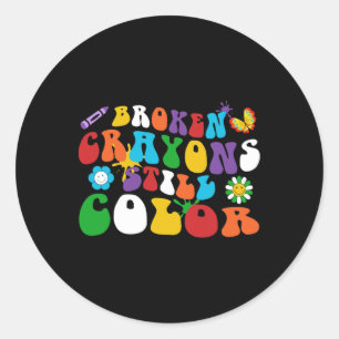 Broken Crayons Still Colour Retro Groovy Hippie Da Classic Round Sticker