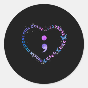 Broken Crayons Still Colour Semicolon Suicide Prev Classic Round Sticker
