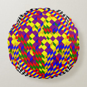 Broken Cube w/ Shadow by Kenneth Yoncich Round Cushion