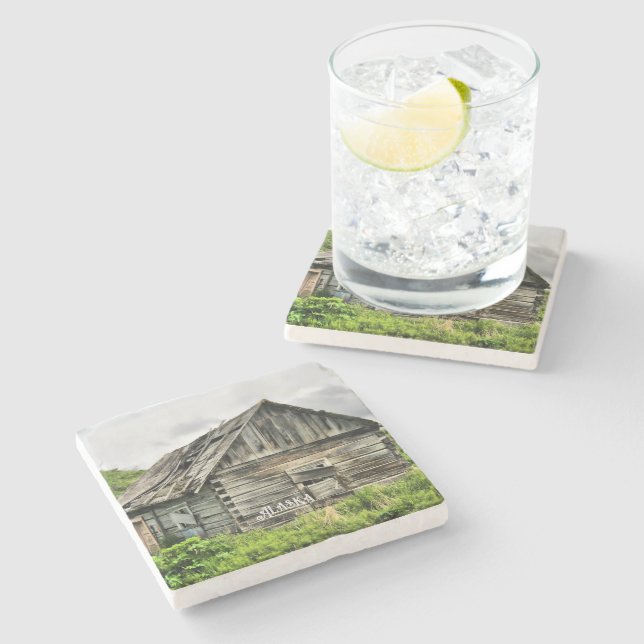 Broken Down Cabin in Alaska   Stone Coaster (Side)