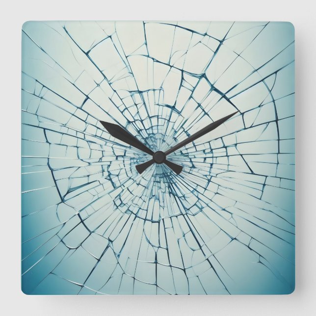 broken glass, cracked square wall clock (Front)