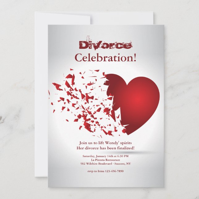 Broken Heart Divorce Celebration Invitation (Front)