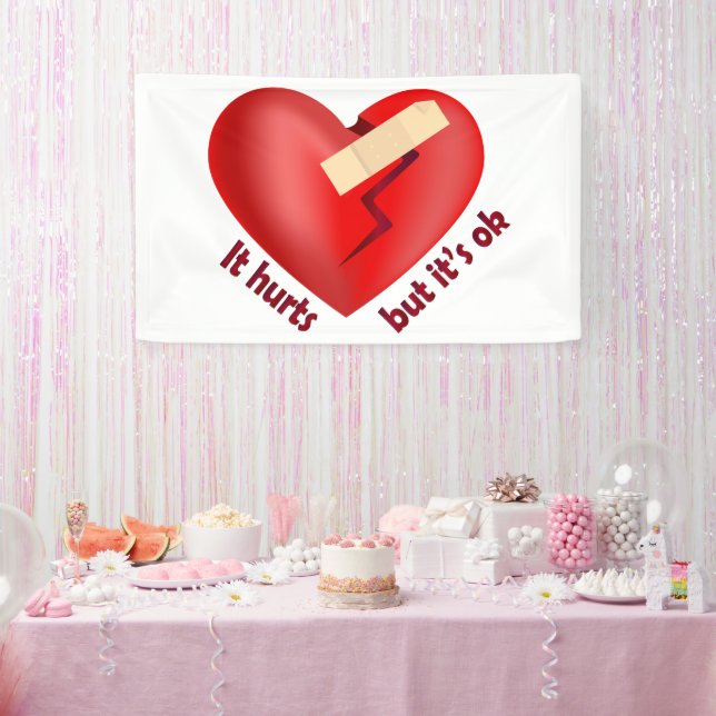 Broken heart healed with patch and life quote banner (Party)