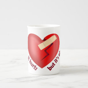 Broken heart healed with patch and life quote bone china mug