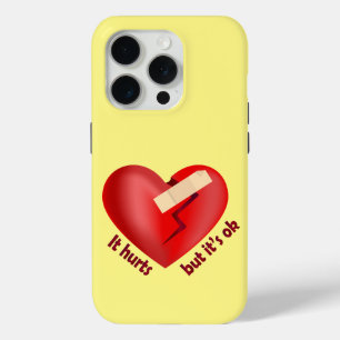 Broken heart healed with patch and life quote iPhone 15 pro case