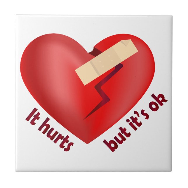 Broken heart healed with patch and life quote ceramic tile (Front)