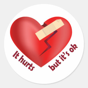 Broken heart healed with patch and life quote classic round sticker