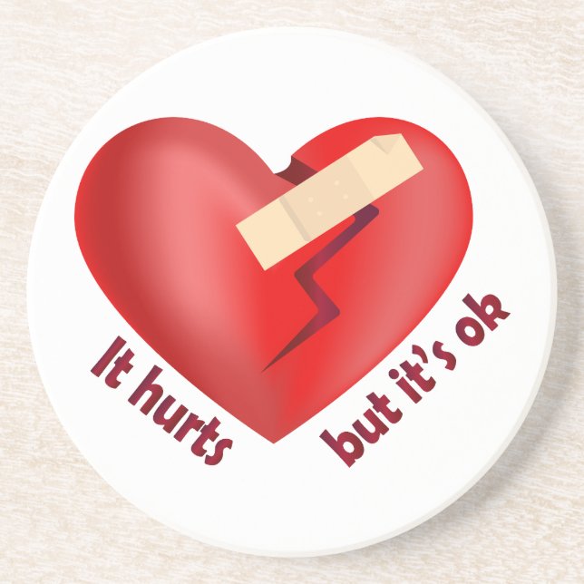 Broken heart healed with patch and life quote coaster (Front)