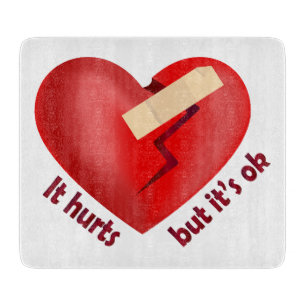 Broken heart healed with patch and life quote cutting board