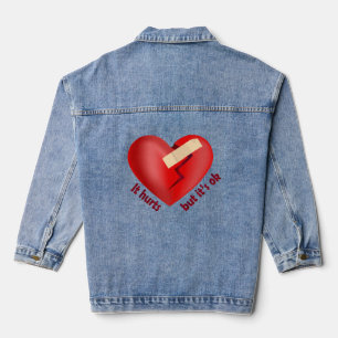 Broken heart healed with patch and life quote denim jacket