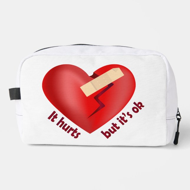 Broken heart healed with patch and life quote dopp kit (Front)