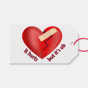 Broken heart healed with patch and life quote gift tags