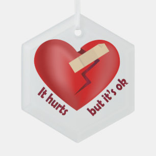 Broken heart healed with patch and life quote glass tree decoration