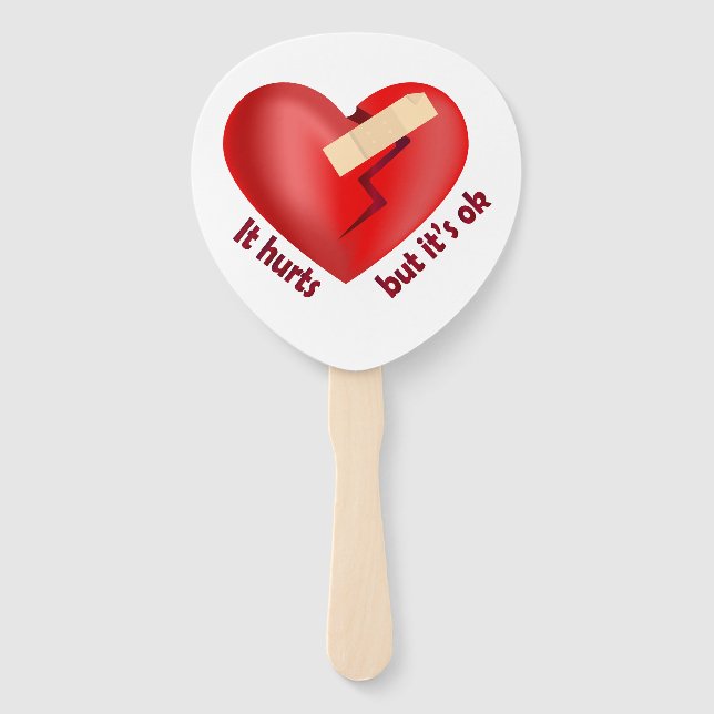 Broken heart healed with patch and life quote hand fan (Front)