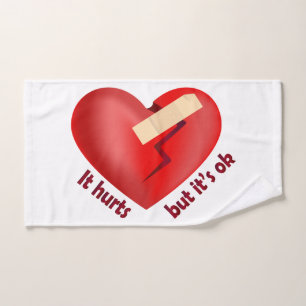 Broken heart healed with patch and life quote hand towel