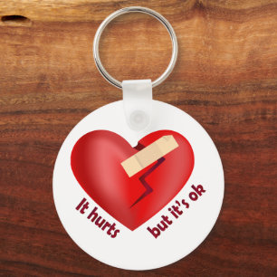 Broken heart healed with patch and life quote key ring