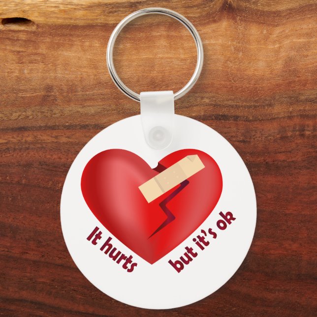 Broken heart healed with patch and life quote key ring (Back)