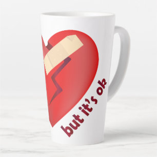 Broken heart healed with patch and life quote latte mug