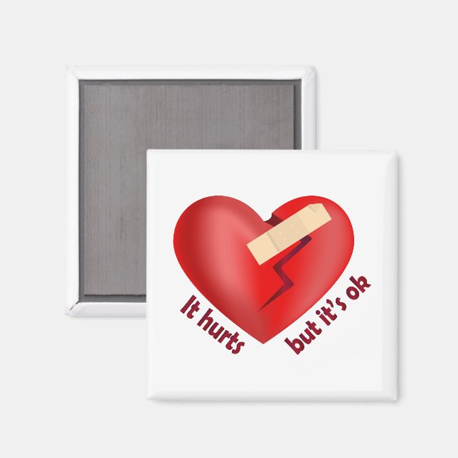 Broken heart healed with patch and life quote magnet (Front/Back)