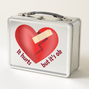 Broken heart healed with patch and life quote metal lunch box
