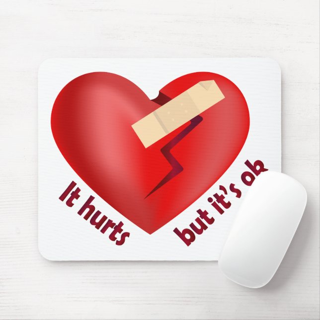 Broken heart healed with patch and life quote mouse pad (With Mouse)