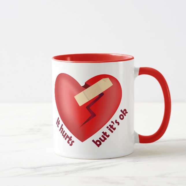 Broken heart healed with patch and life quote mug (Right)