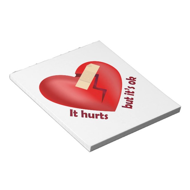 Broken heart healed with patch and life quote notepad (Angled)