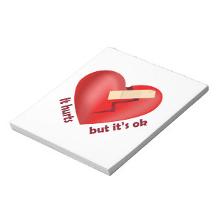 Broken heart healed with patch and life quote notepad
