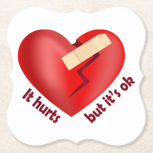 Broken heart healed with patch and life quote paper coaster