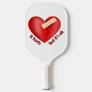 Broken heart healed with patch and life quote pickleball paddle