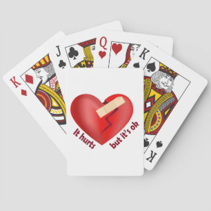 Broken heart healed with patch and life quote playing cards