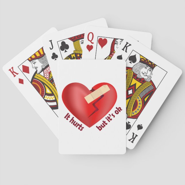 Broken heart healed with patch and life quote playing cards (Back)