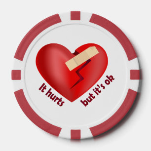 Broken heart healed with patch and life quote poker chips