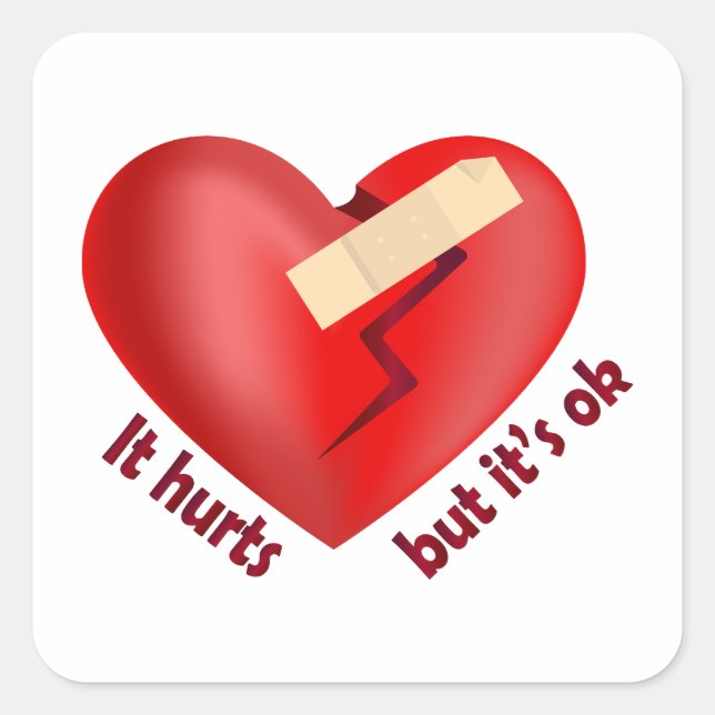 Broken heart healed with patch and life quote square sticker (Front)